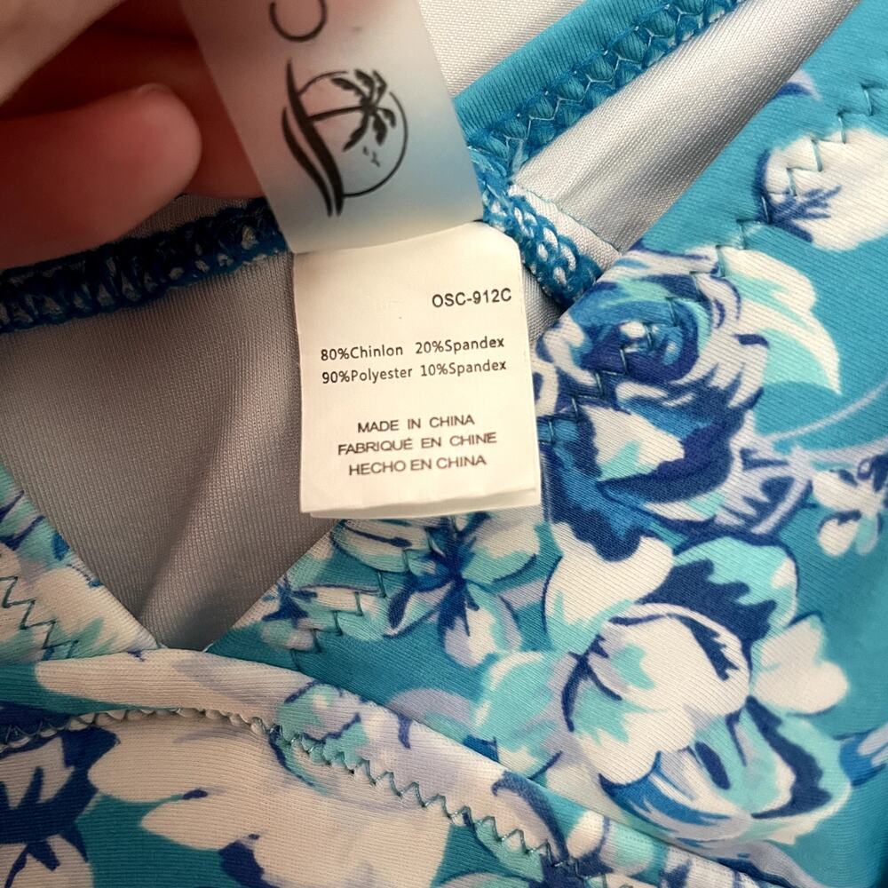 Cupshe one piece‎ sky blue floral v-neck swimsuit padded cups frilled women's L - Picture 4 of 7